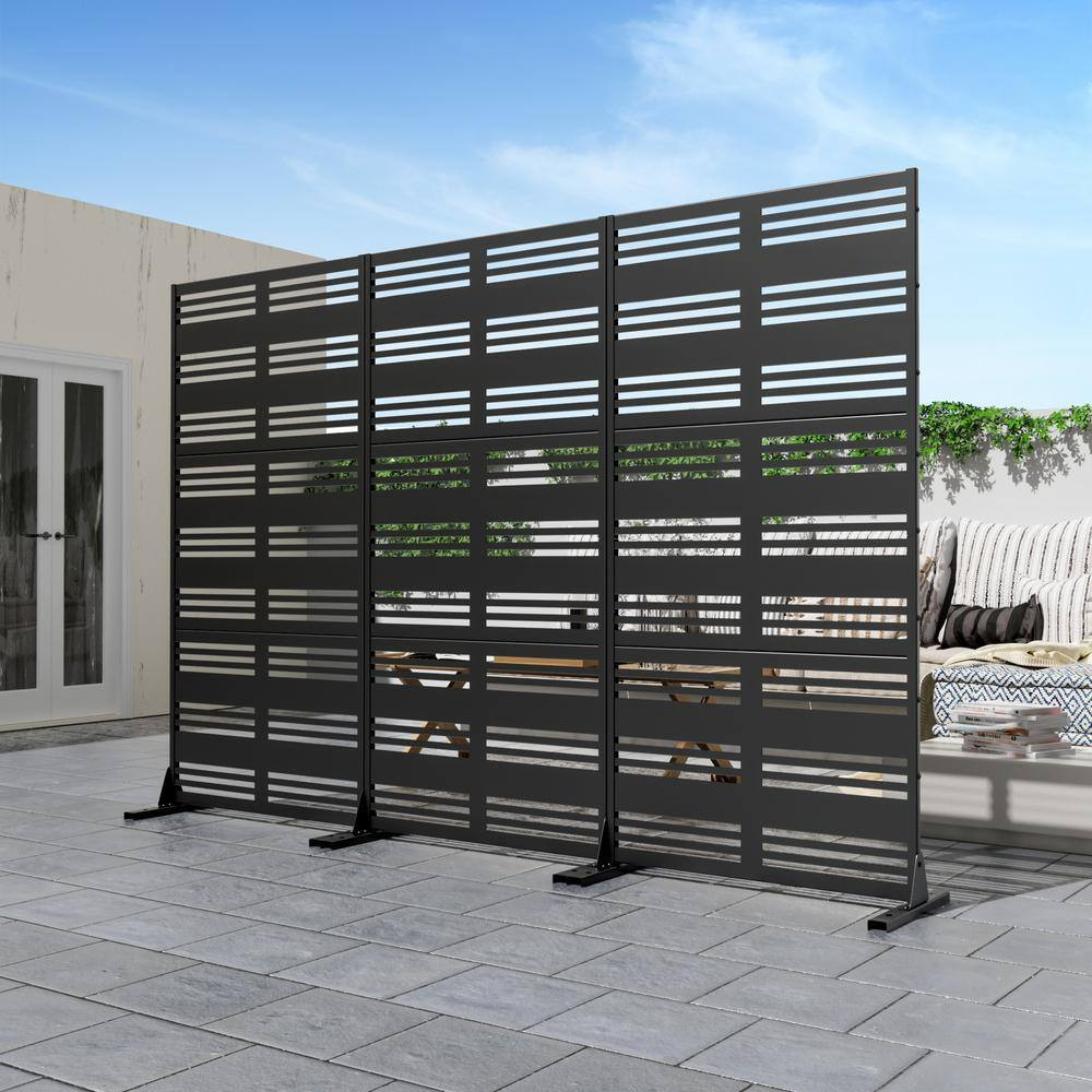 72 In. X 35In. Black Privacy Screen Galvanized Freestanding Panel