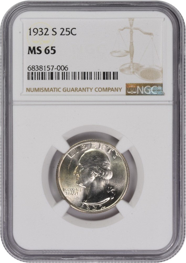 1932-S Washington Silver Quarter MS65 NGC