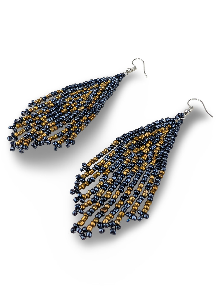 Fringed Beaded Earrings, Handmade Beaded Earrings, Artisan Beaded Earrings