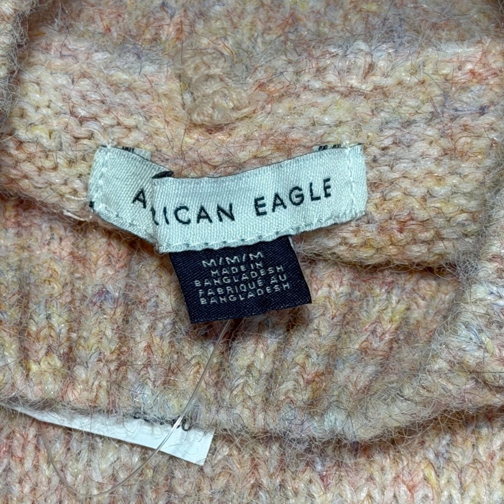 American Eagle Mock Neck Sweater Pink Multi Pastel Knit Medium NWT