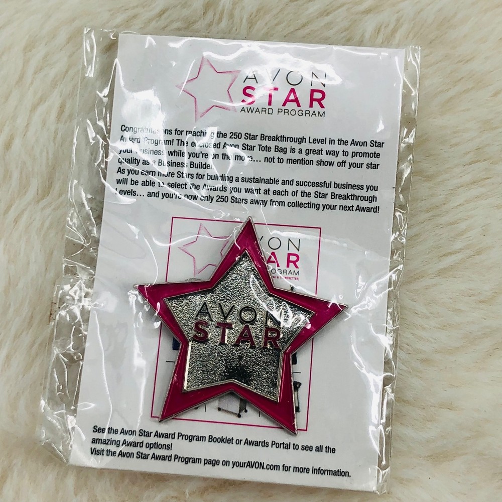 Avon Star 250 Award Program Silver & Pink Enamel Representative Lapel Pin