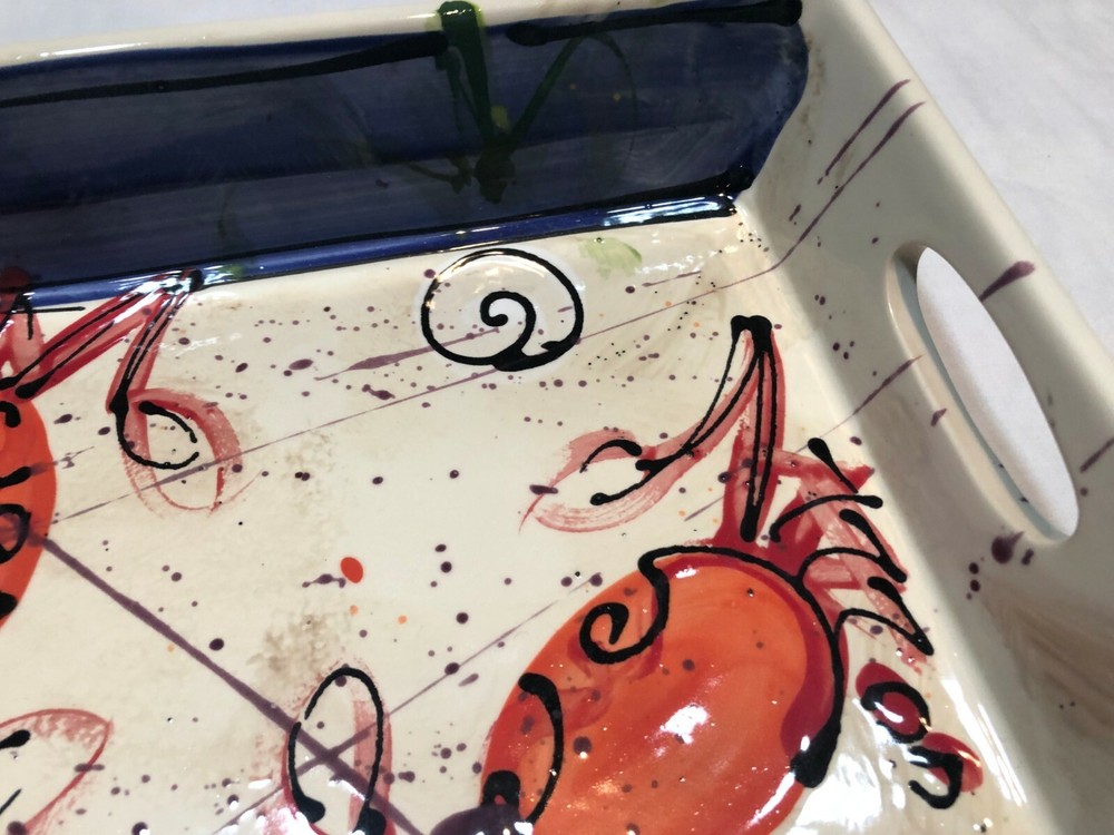 Deep Dish, Hand painted, Oven proof, Handles, Signed, US, Beach, 12", New