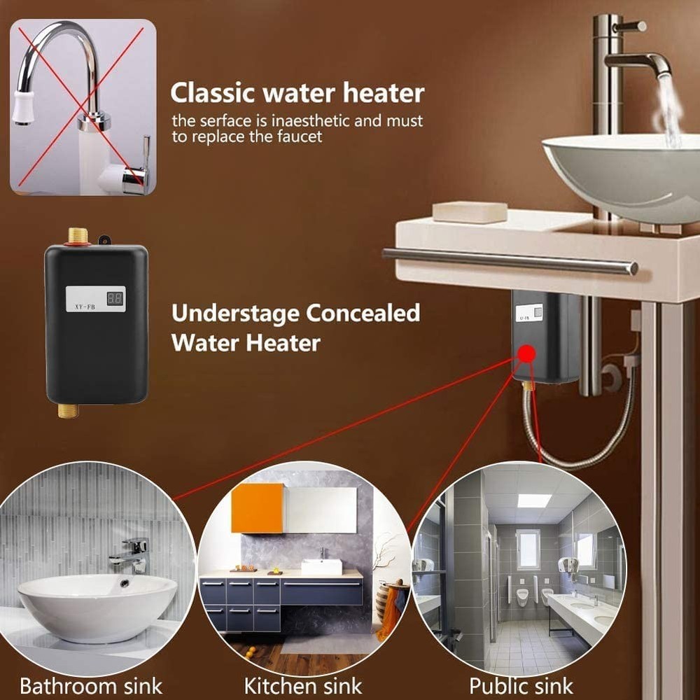 Hot Water Heater,110V 3000W Mini Electric Tankless Instant Hot Water Heater B...