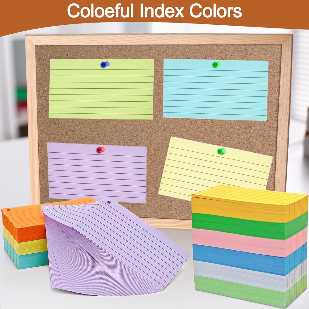 2000 Count Colored Index Cards 3x5, Lined Note Cards, Notecards, Study Cards,...