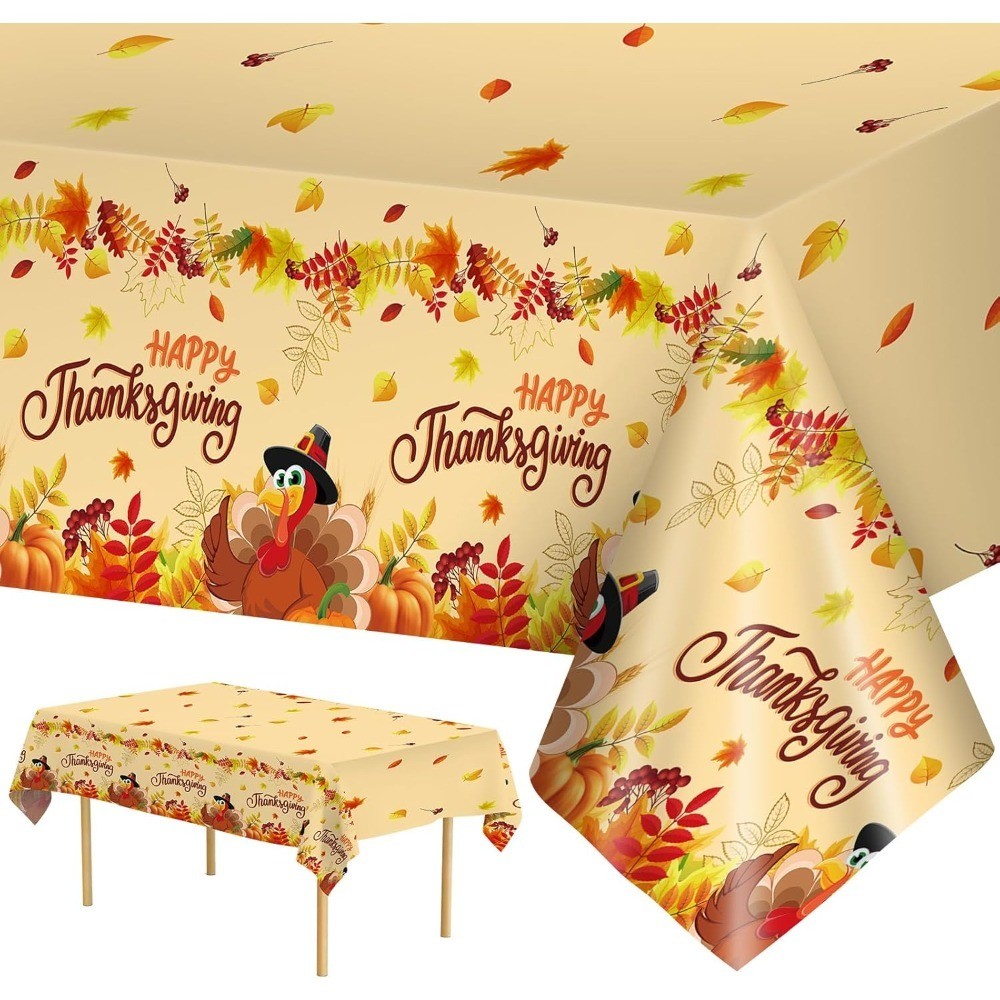 Happy Thanksgiving Tablecloth 2 Pack Disposable Plastic Rectangle Table Cover