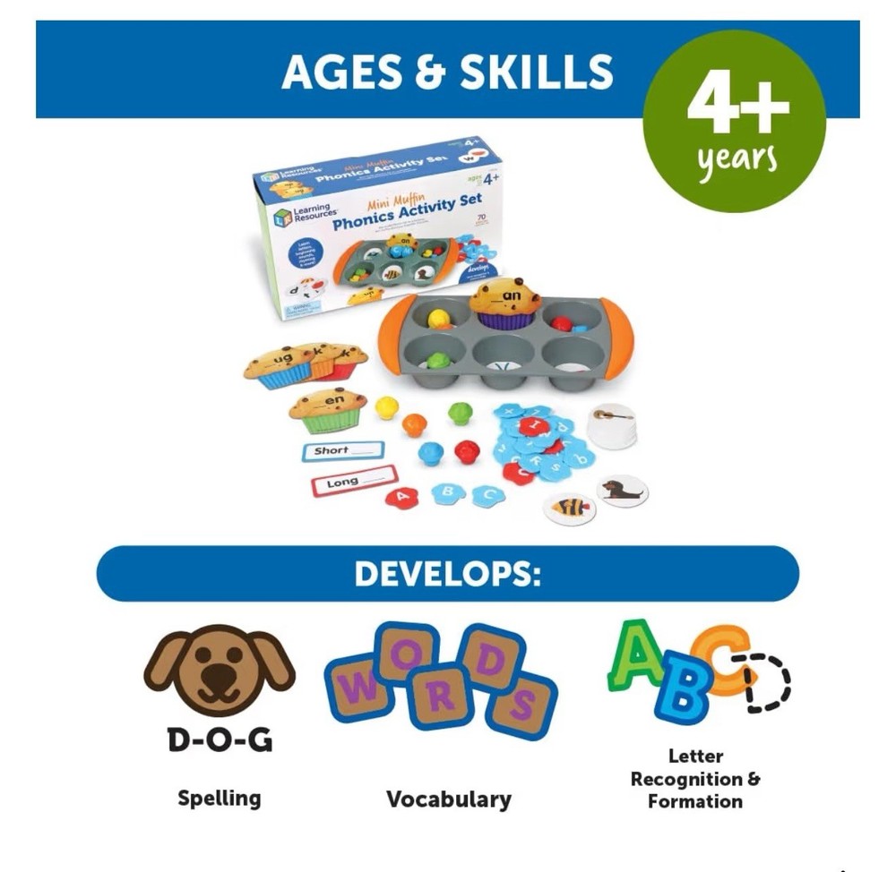 Learning Resources Mini Muffin Phonics Activity Set 70 pcs Learning Toys - NEW