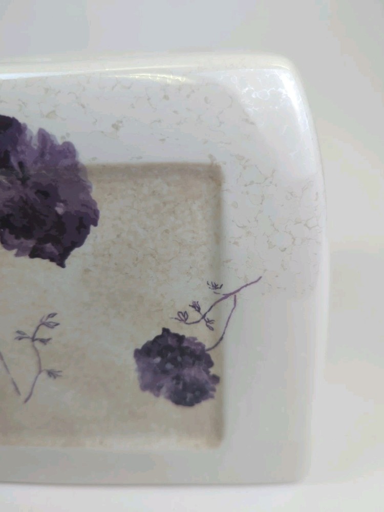 Tissue Box Cover Ceramic Pearlized Purple Luster Flower Cube Box EUC