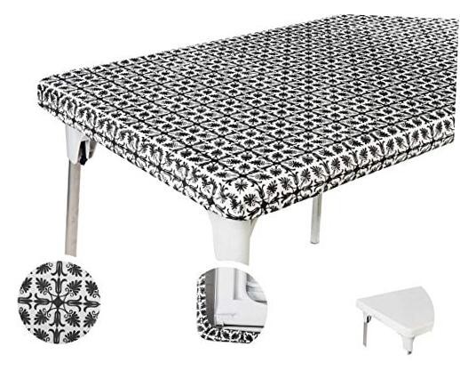 Fitted Plastic Tablecloth Vinyl 34 x 34 in 34" x 34" (Square) Black Patterned