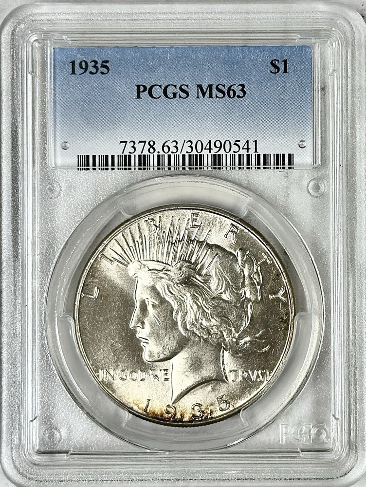 1935 PEACE SILVER DOLLAR PCGS MS63 CLASSIC BLUE LABEL