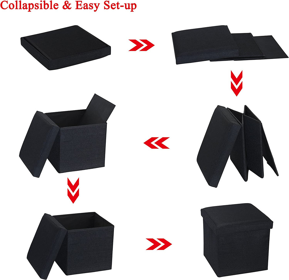 OT01 Linen Folding Storage Ottoman Cube Footrest Seat