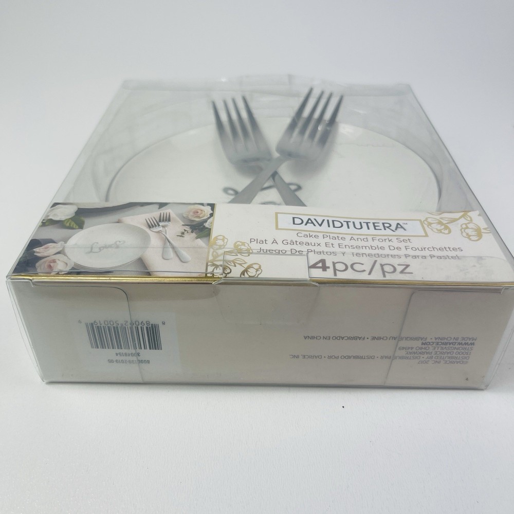 David Tutera Wedding Bride Groom Cake Plate Fork Set 4 PC