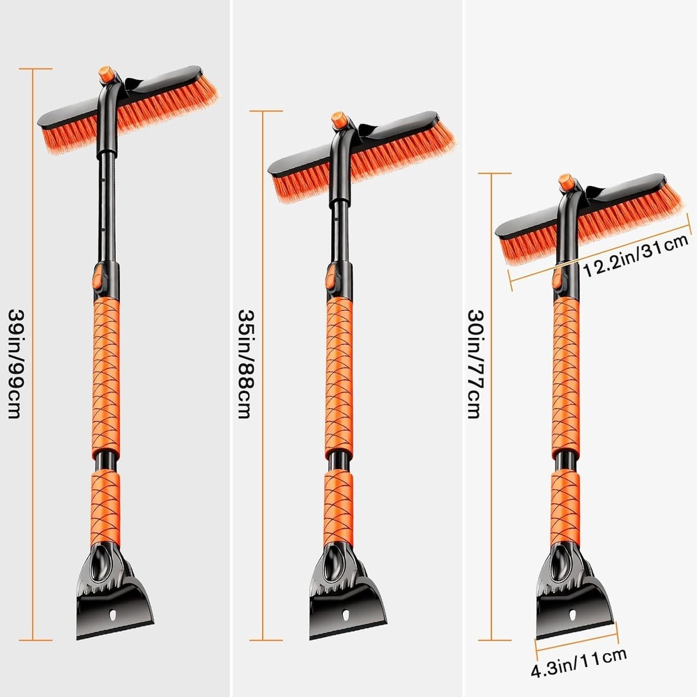 Extendable and Ice Scraper for Car, 30"-35"-39" Adjustable Long Handle & 4.3"...