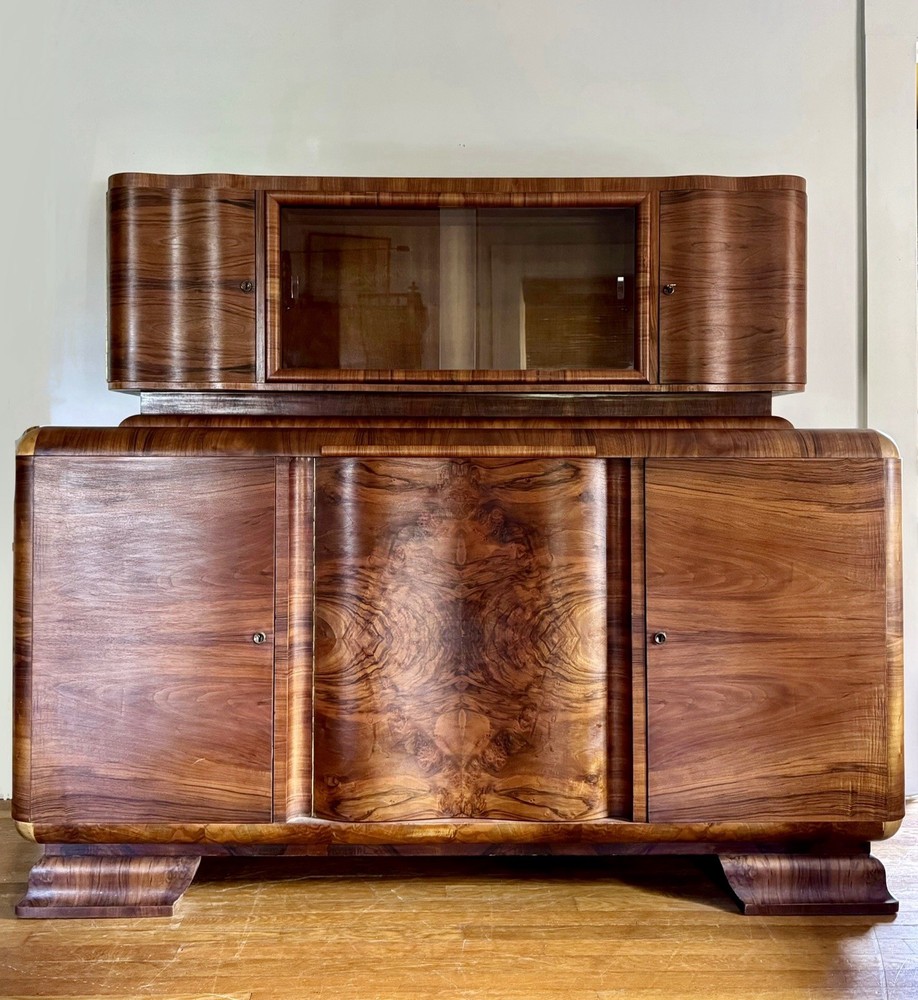 Thrum Art Deco Antique German Two Piece Sideboard Buffet