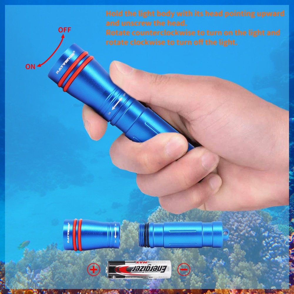 D2A Diving Flashlight Mini Scuba Dive Headlamp Underwater 100M Backup (blue)
