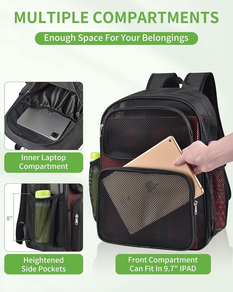 MAY TREE Mesh Backpack Heavy Duty Big Bag Large Capacity Large, Black