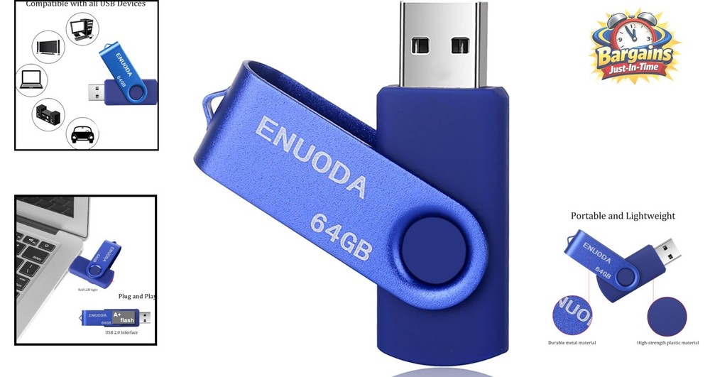 LED Indicator 64GB USB Flash Drive - Fast Data Transfer & Dust Resistant - Blue