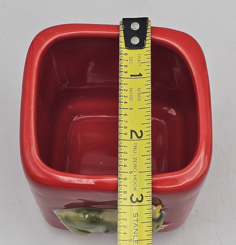 Raised Frog Square Planter Pot ~ 3" Glossy Red