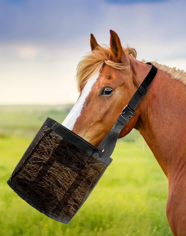 2 Pack Horse Feed Bag for Grain - Durable Mesh Grain Feeder with Adjustable Stra