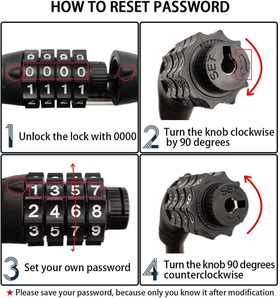 Lightweight 3ft Combination Cable Lock for Bikes and Scooters - Secure & Safe