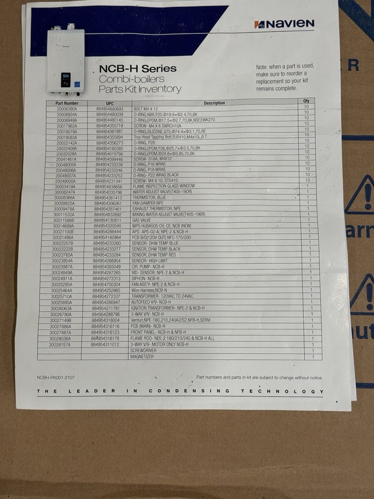 Navien NCB & NCB-E Series Combi-Boilers Parts Kit 30028684A