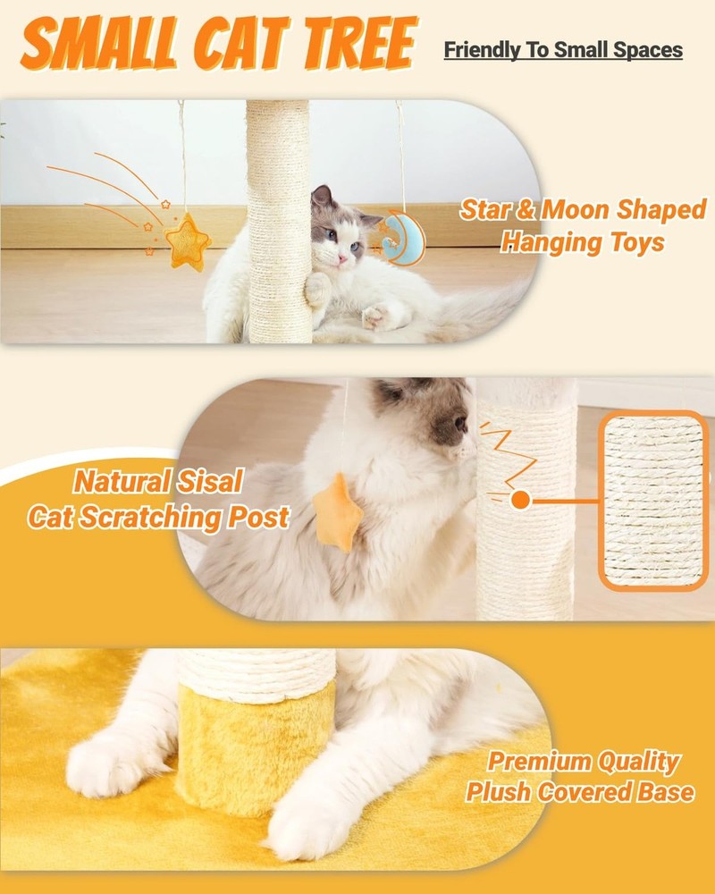 Happi N Pets Cloud Cat Tree, Cat Scratching Post with Bed, Small Cat Tree for...