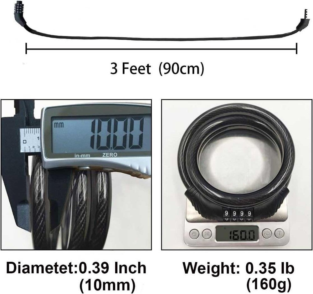 Lightweight 3ft Combination Cable Lock for Bikes and Scooters - Secure & Safe