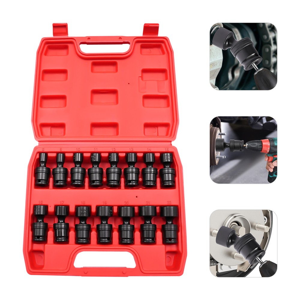 Universal Joint Socket Set, 15-Piece 3/8" Socket Set, Swivel Socket Set