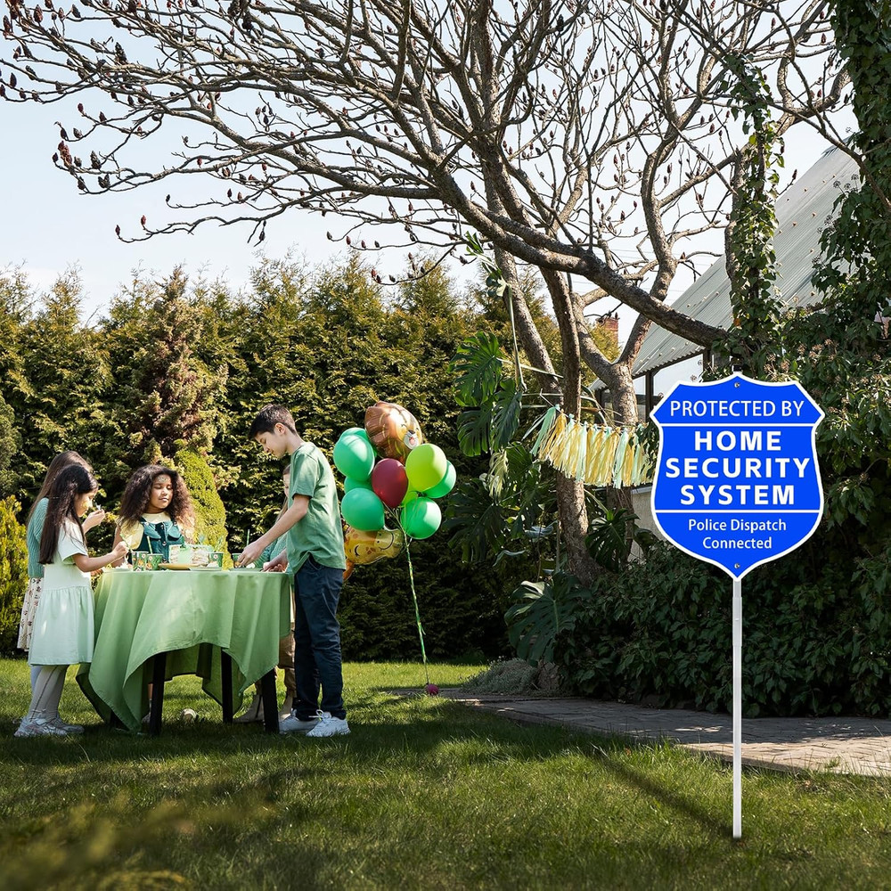 Home Security Yard Sign 9x28 Shield w Stake Protected By Security System Warning