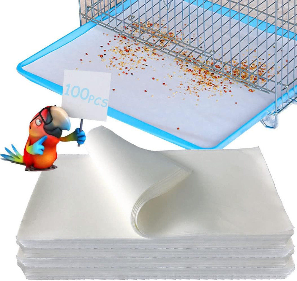 100PCS Bird Cage Liner Papers, Disposable Cage Paper Liners Precut Absorbent Cus