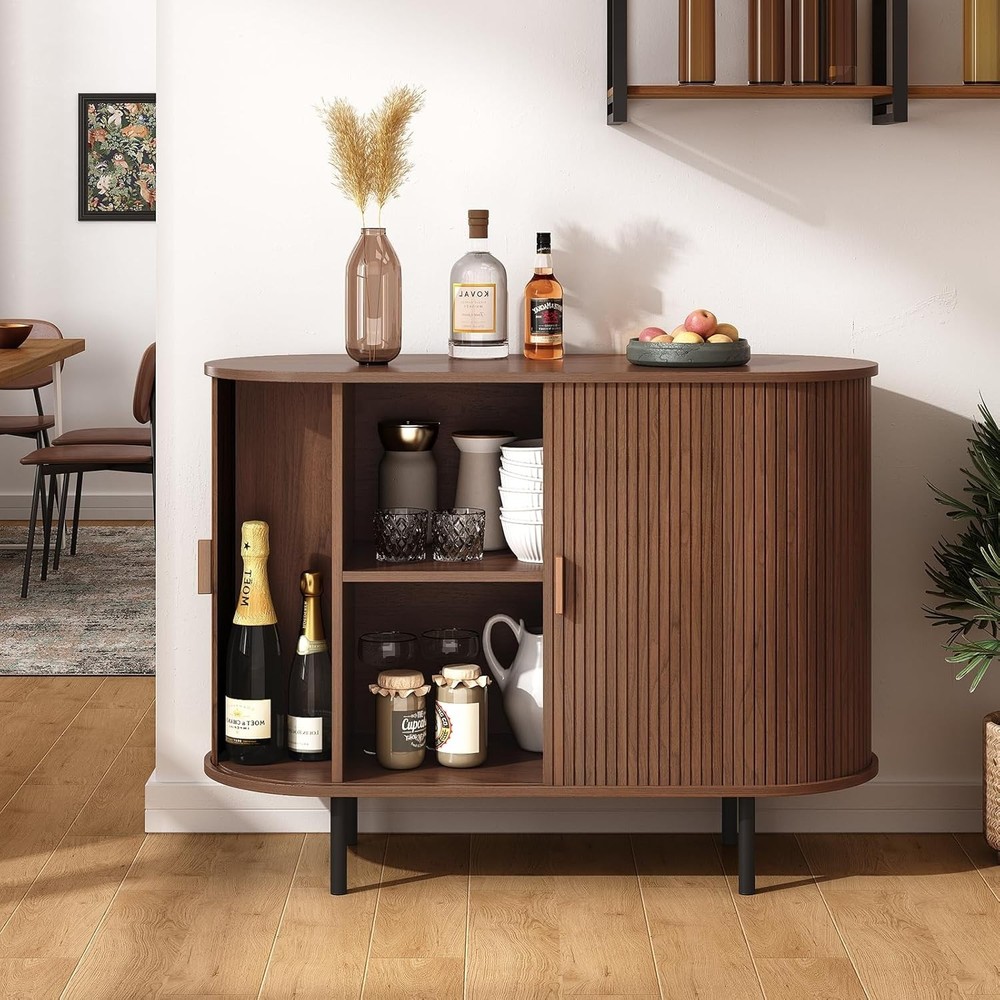 Sideboard Buffet Cabinet Storage with Sliding Doors Adjustable Shelf Modern W...