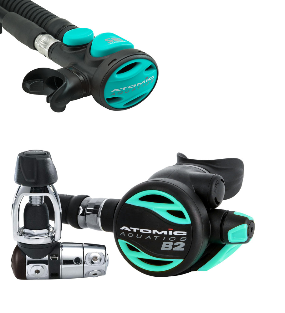 Atomic Aquatics B2 Regulator Yoke with SS1 Safe Second Stainless Aqua