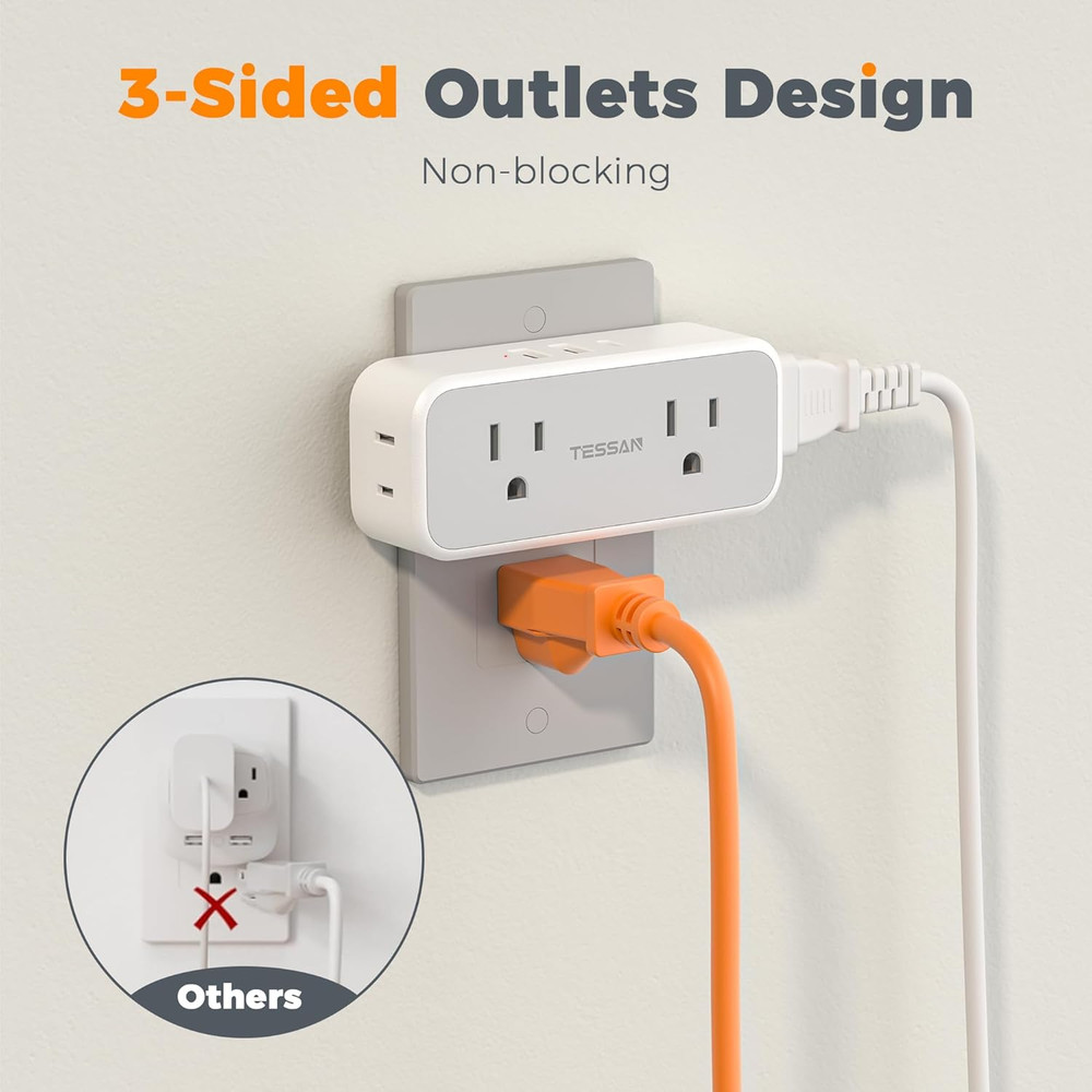 Surge Protector Outlet Extender, Multi Plug Splitter with 4 Electrical Outlets