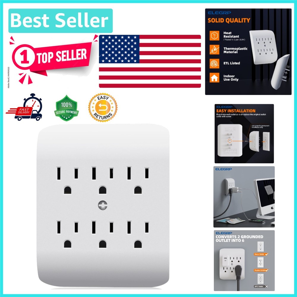 Compact White 6-Outlets Power Extender with Mounting Options -  Certified