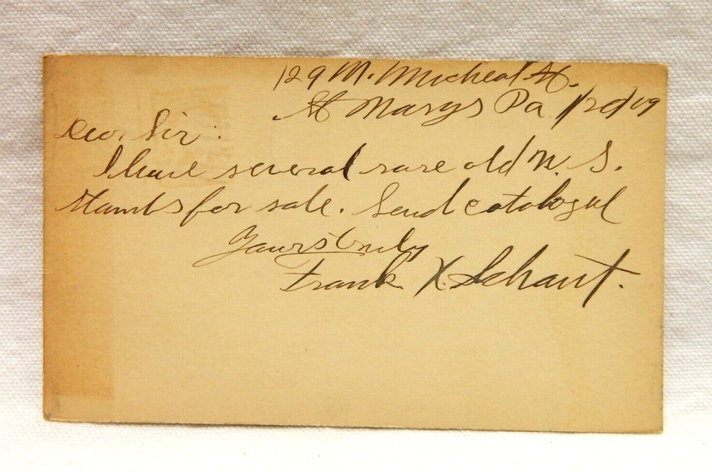 UX20 WILLIAM McKINLEY POSTAL CARD ONE CENT POSTMARKED 1909