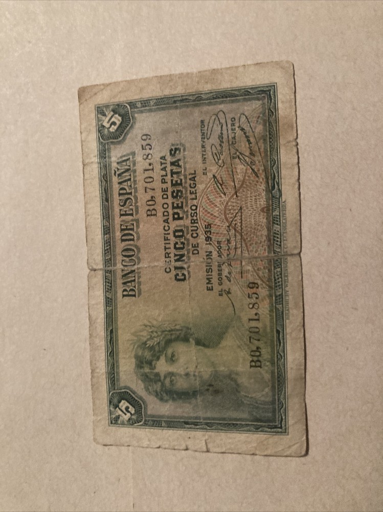 Spain 5 Pesetas BANKNOTE 1935