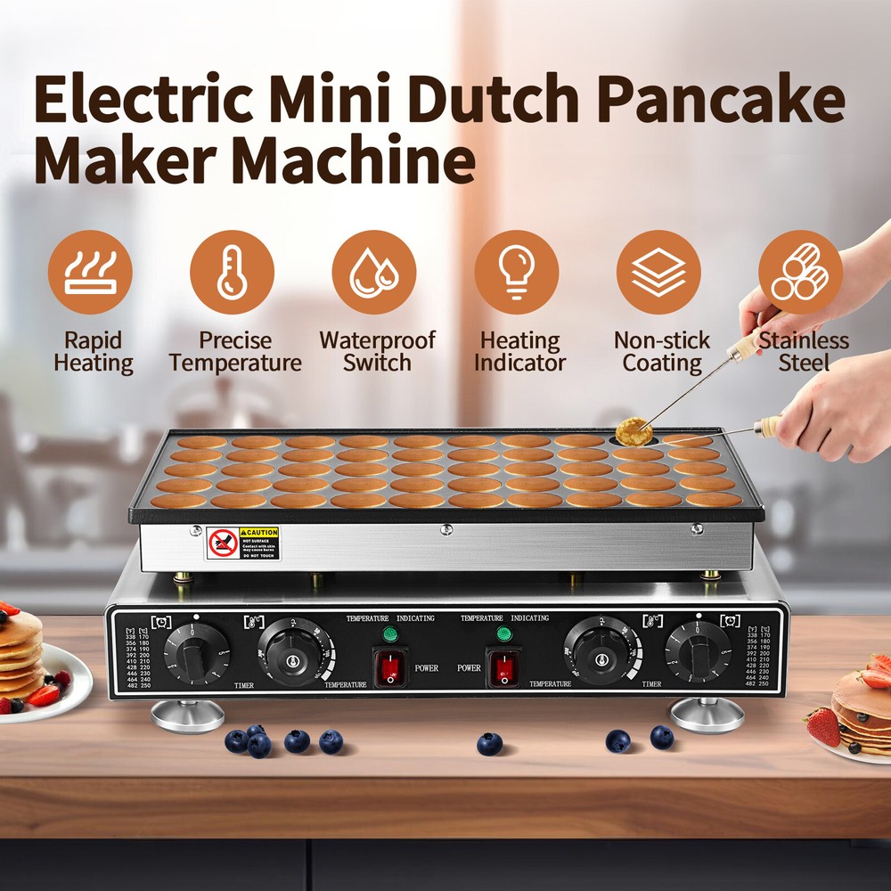 Commercial 50PC Mini Dutch Pancake Baker Electric Non-stick Waffle Maker Machine