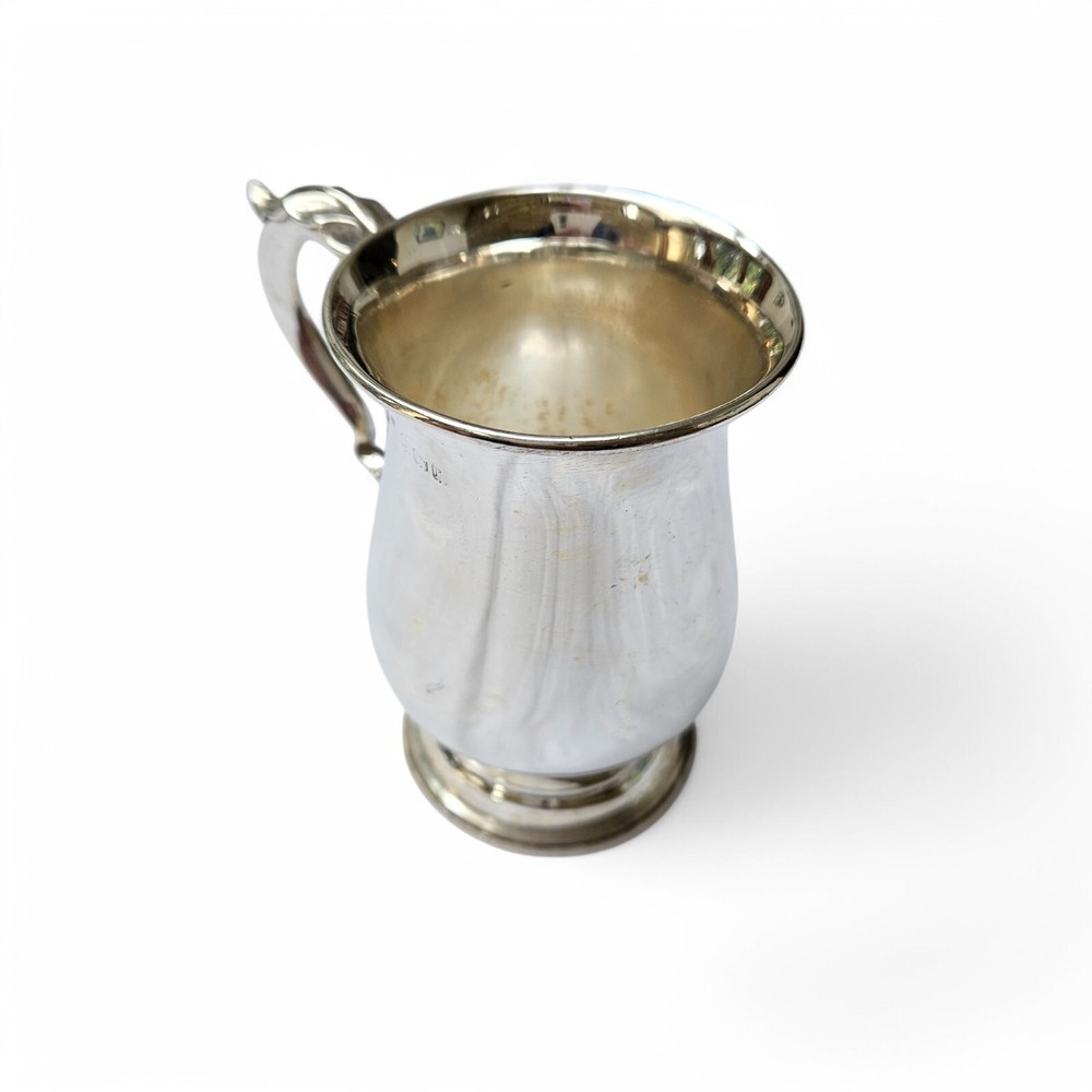 Antique Solid Silver Christening Mug – Rococo Scroll Handle, Baluster Form