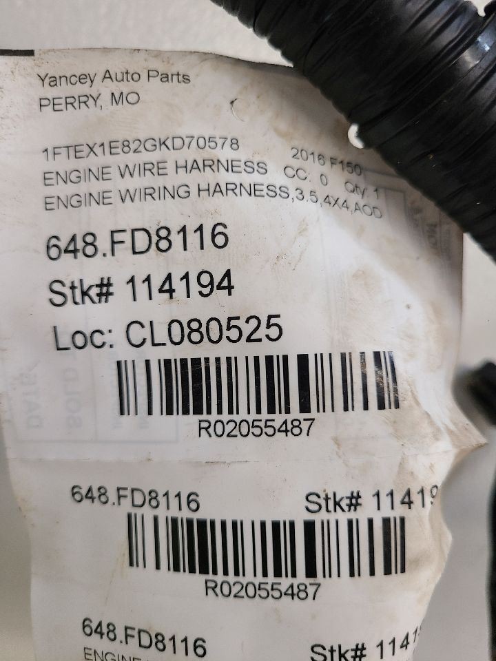 2016 FORD F150 Engine Wire Harness 3.5L 4x4