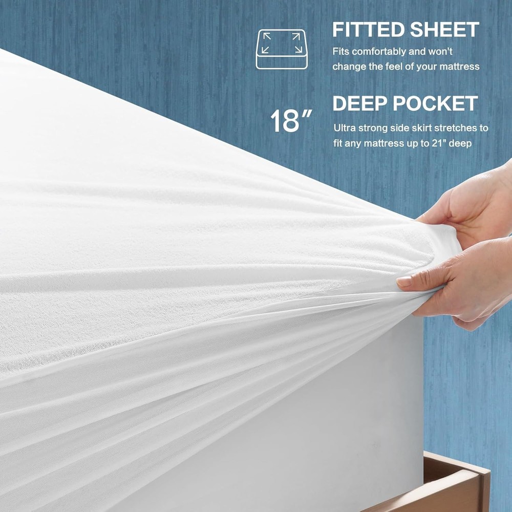 Waterproof Mattress Protector Queen Size, Breathable & Noiseless Waterproof M...