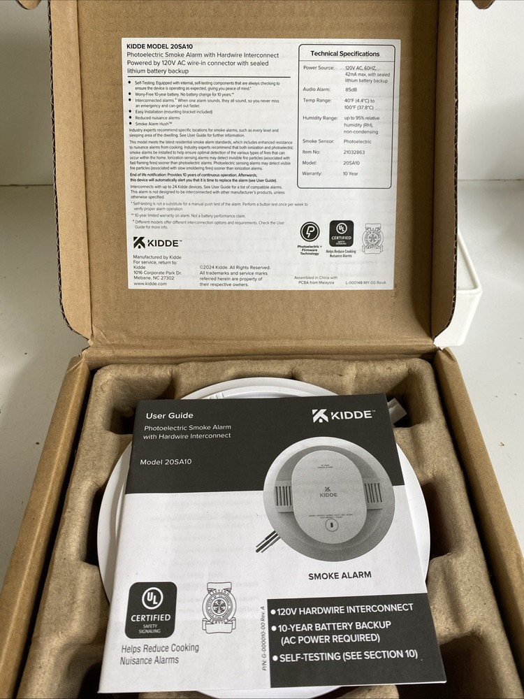 Kidde 20SA10 Hardwired Smoke Detector, 10-Year Battery, Interconnectable