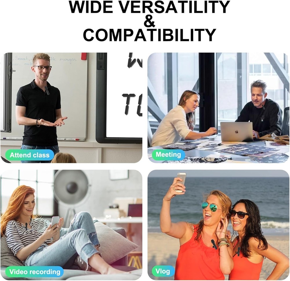 2 Pack Wireless Lavalier Microphone for iPhone, Professional Lapel Mics, Wireles