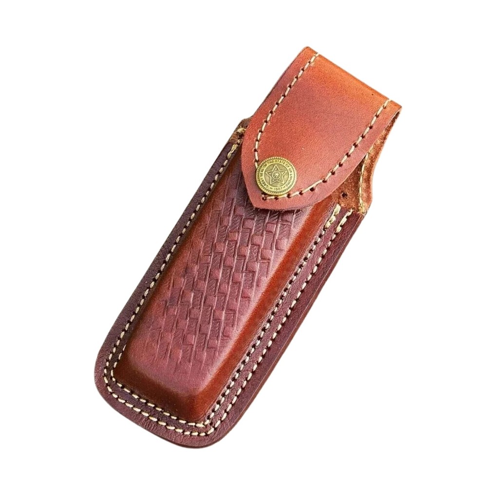 Handmade Leather Sheath for 5" Folding Pocket Knife Trapper Brown Belt Loop