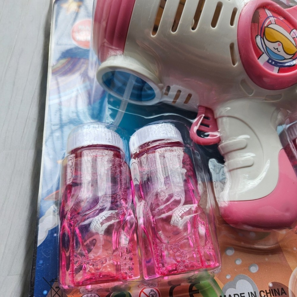 Pink Fully Automatic Bubble Gun Space Rabbit Multi Blaster Light Up Bubble Toy