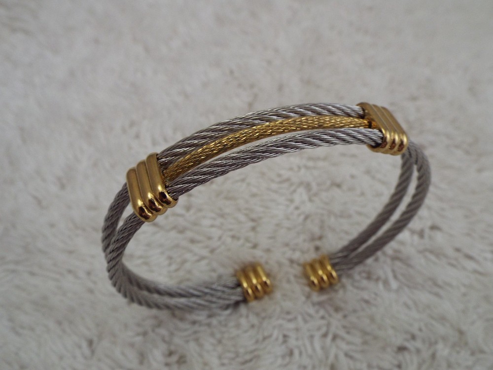 Silvertone Goldtone Cable Cuff Bracelet (C36)