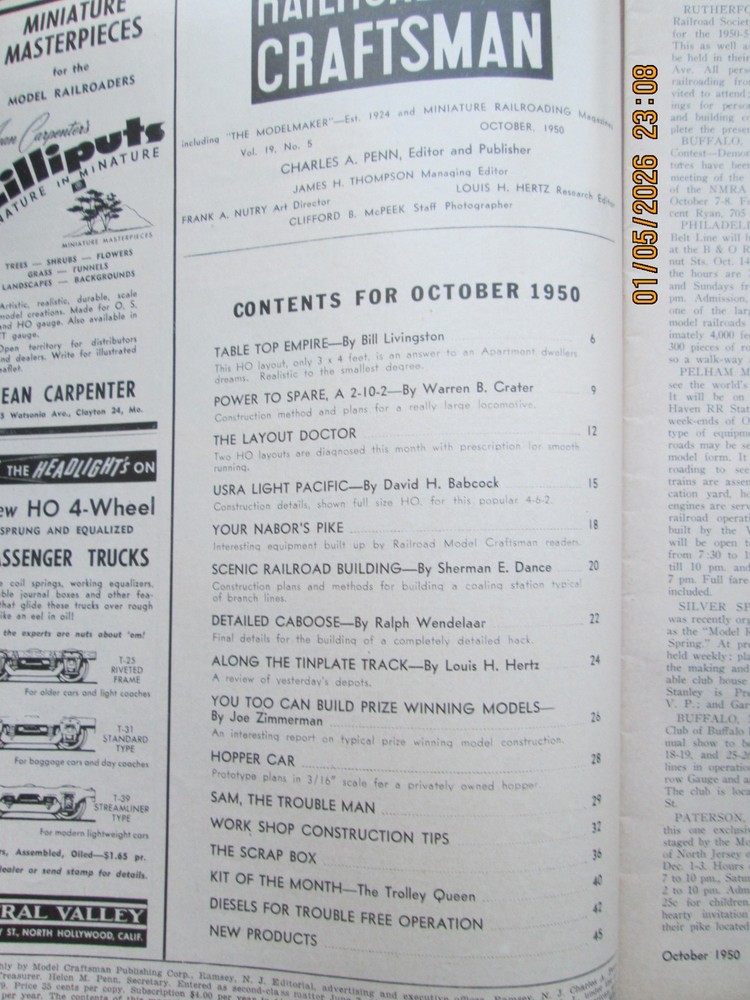 Railroad model Craftsman oct 1950 magazine
