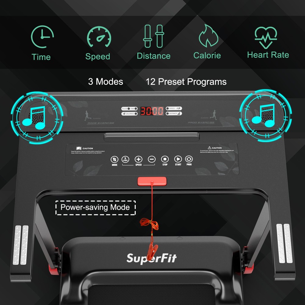 Electric Folding Treadmill Compact Walking Running Machine w/APP Control Speaker