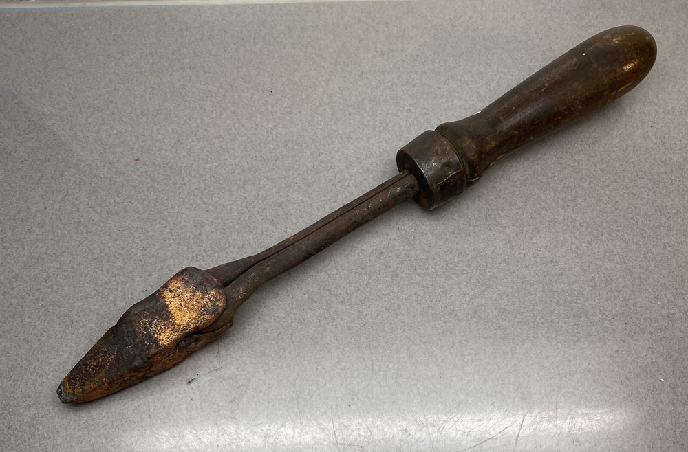 Antique Wood Handle Soldering Iron Copper Tip Blacksmith Tool Primitive