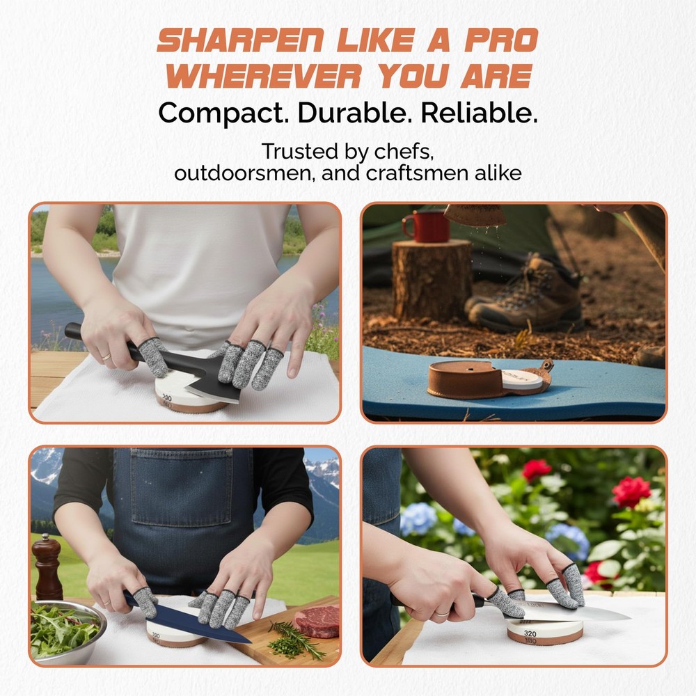 Axe Sharpener | Multipurpose Whetstone 3 Piece Kit Orange/White, Orange/White