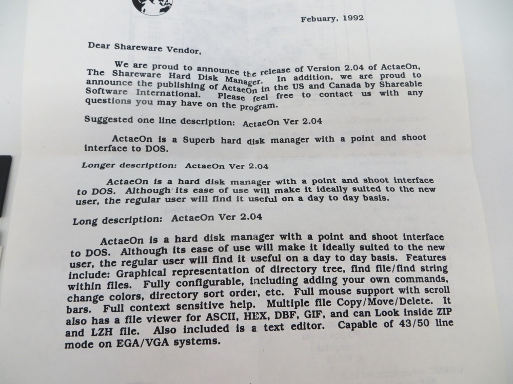 5.25" Floppy Disk ACTAEON V 2.04 Jon Clempner vintage computer program disc