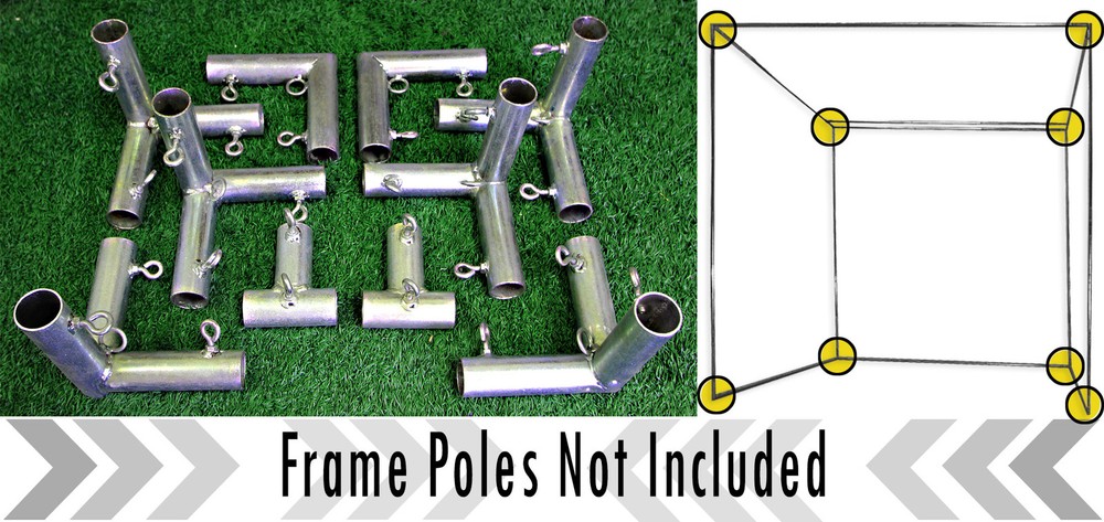 Golf Cage Practice Net 10' x 10' x 10' (#252 Poly) Frame Kit & Baffle Included